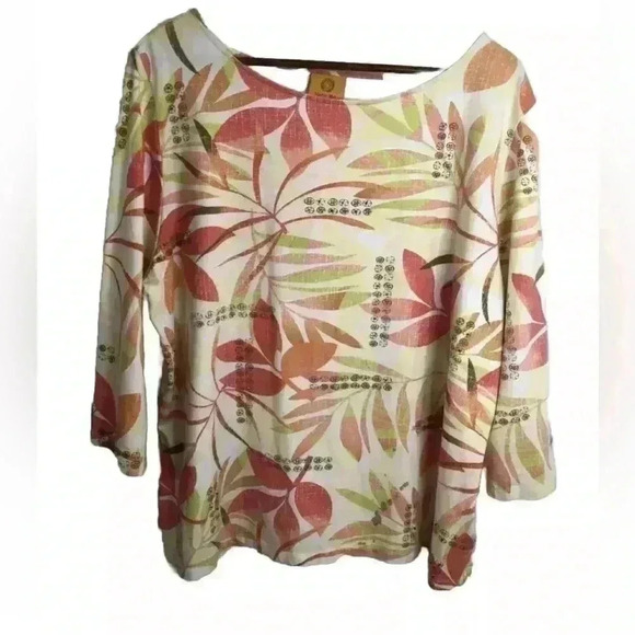 Ruby Rd Woman Peach and Yellow Floral Blouse 3/4 sleeves size 3X - Picture 1 of 4